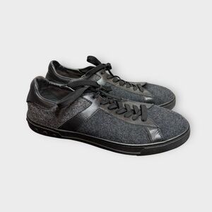 Tod's Designer Black and Grey, Leather Lace Up Sneakers